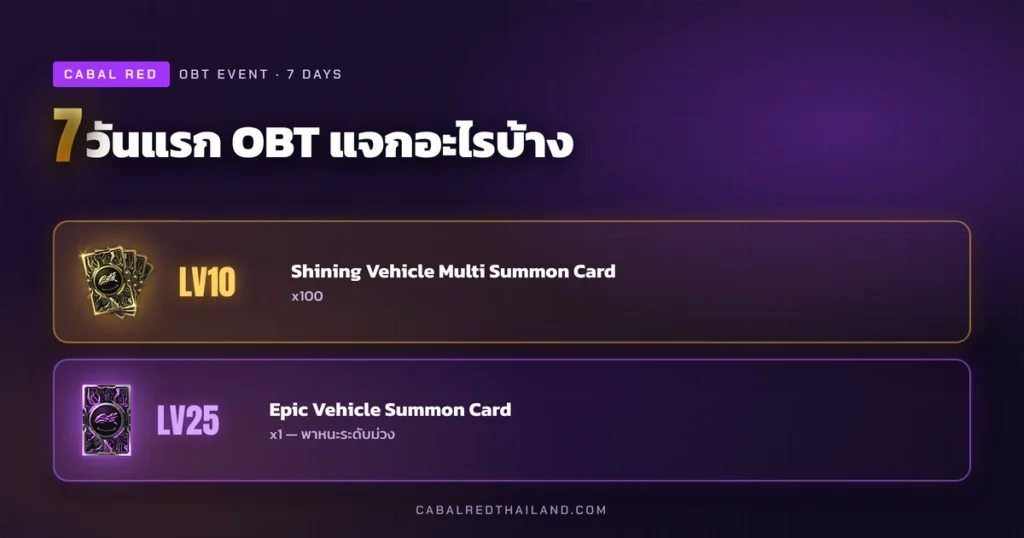 CABAL RED กิจกรรม 7 วันแรก รับใบสุ่มม่วง ชุดน้องขิง